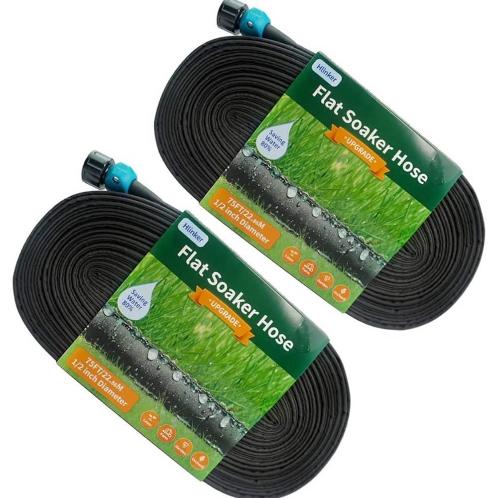 Flat Soaker Hose 75 150 FT for Garden Beds, 150FT 1/2"